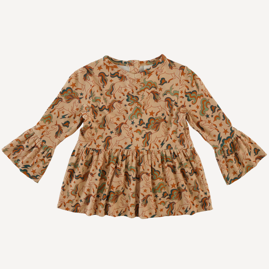 long sleeve ruched ruffle top | unicorn party | light weight bamboo