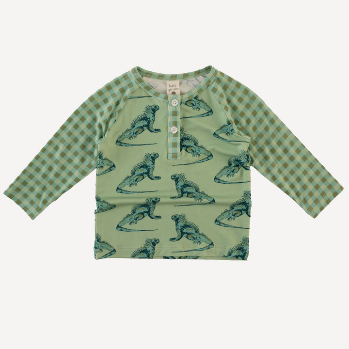 long sleeve baseball henley tee | iguana | light weight bamboo