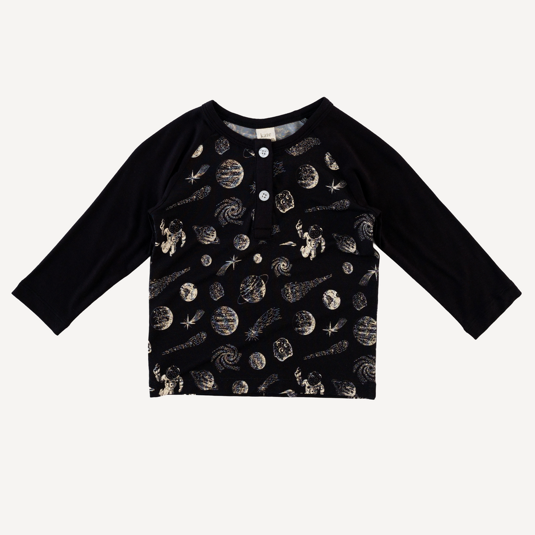 long sleeve baseball henley tee | space | light weight bamboo