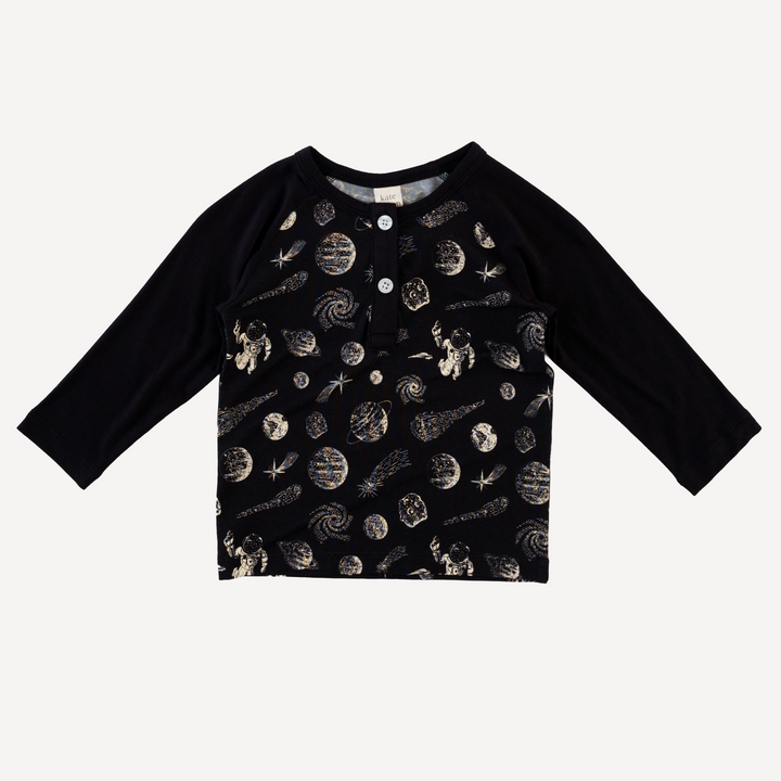 long sleeve baseball henley tee | space | light weight bamboo