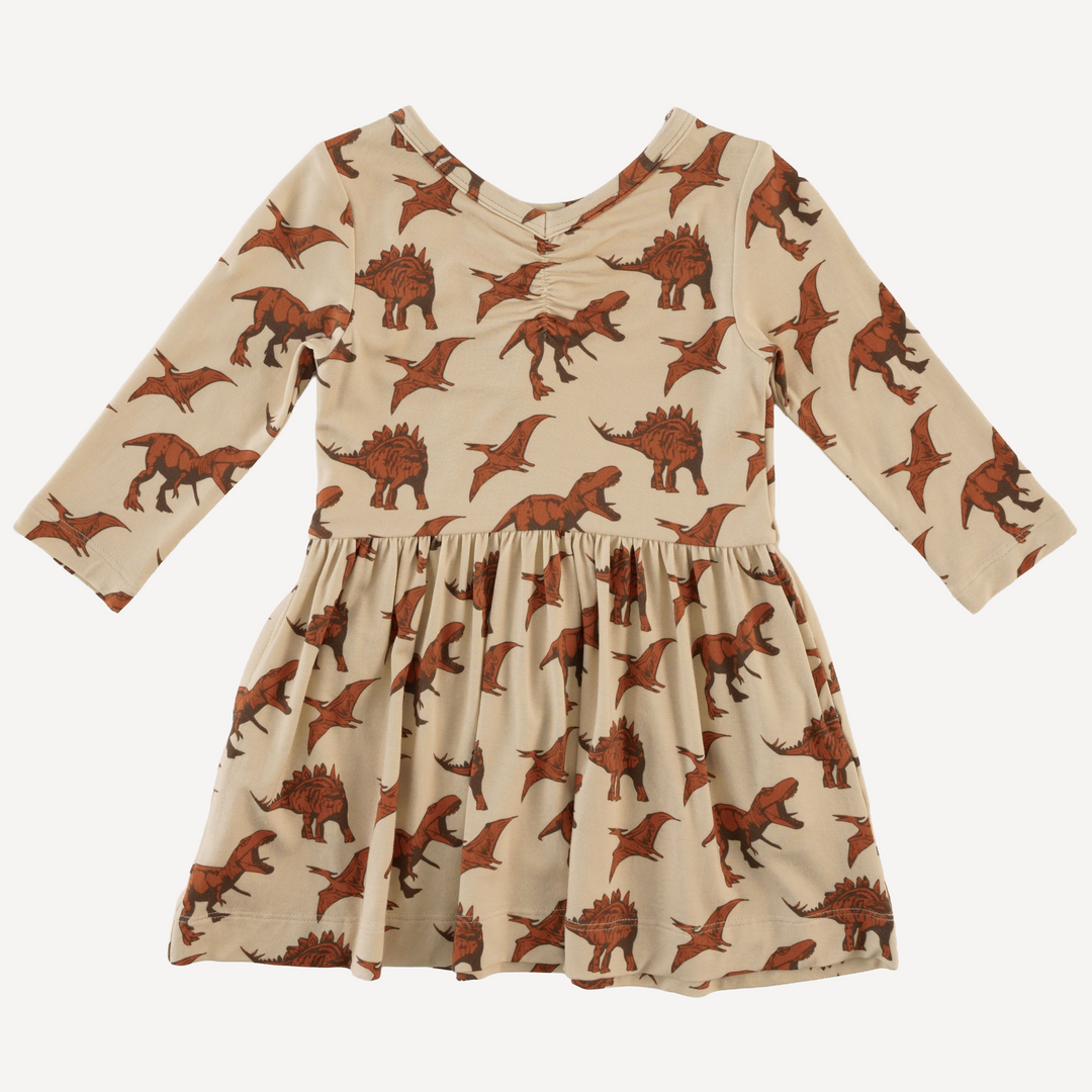 long sleeve dinosaur dress Long Sleeve Boho Dinosaur Midi Dress Dino Print Dress Stegosaurus Triceratops Bronotosaurus Girly Dinosaur Dress Paleontology Dress