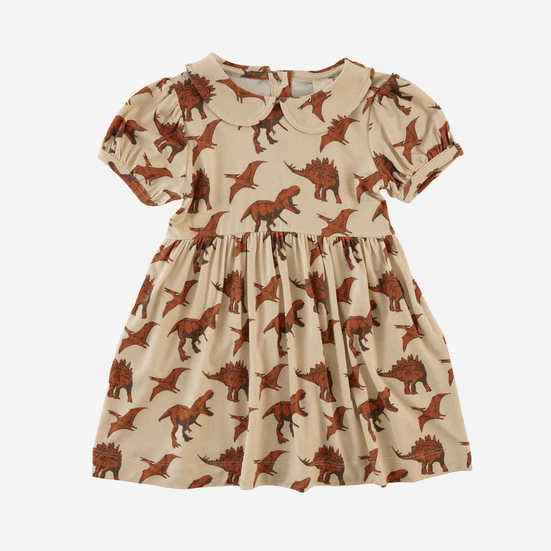 short puff sleeve peter pan dress | honey ginger dino | light weight bamboo