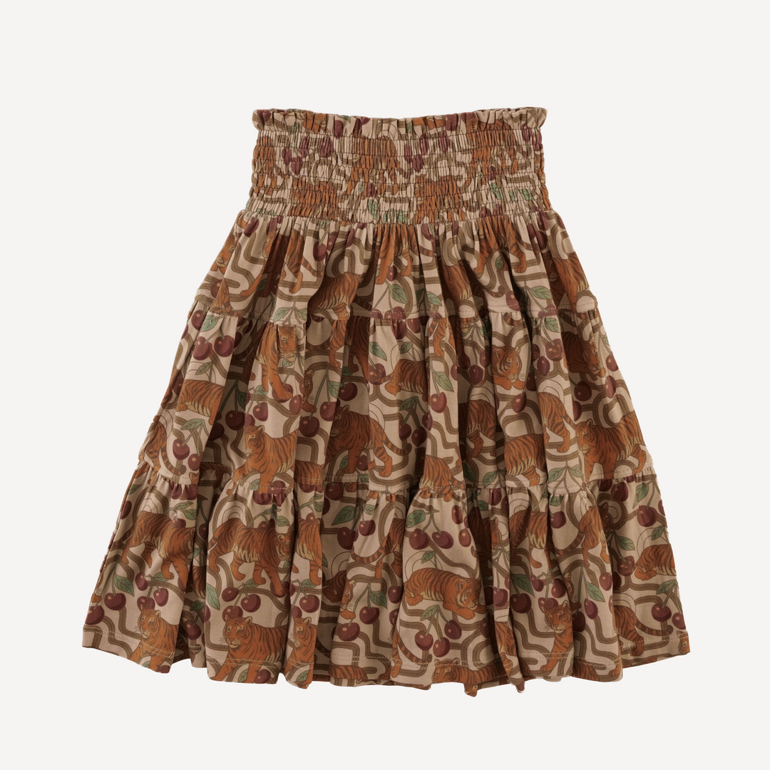 smocked tiered gathered maxi skirt | tiger cherries | light weight bamboo