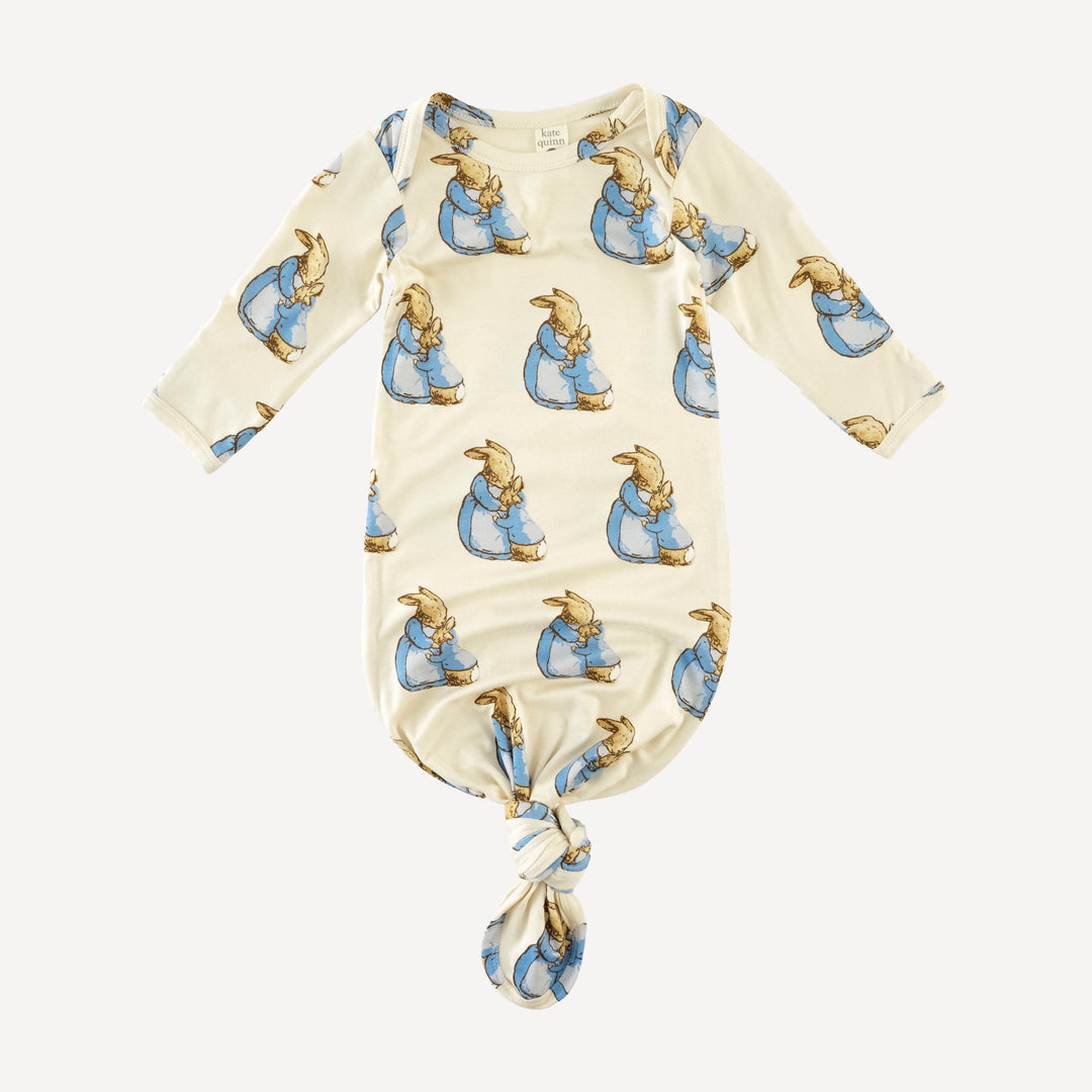long sleeve lap neck knotted gown | peter rabbit + mom | bamboo