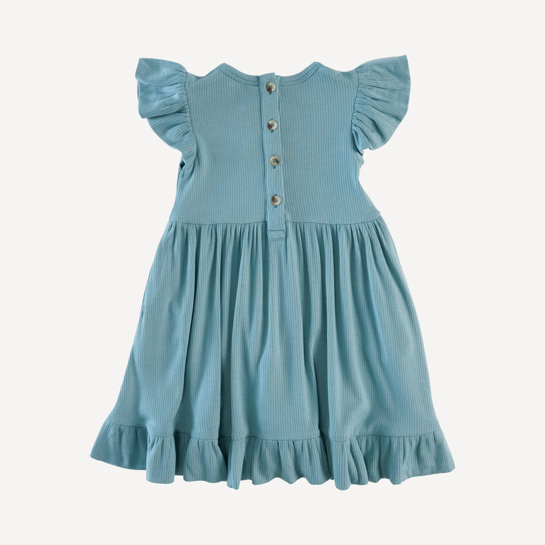 flutter sleeve pinafore dress | blue smoke | modal skinny rib