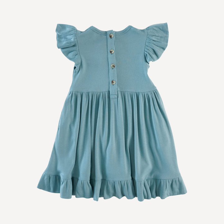 flutter sleeve pinafore dress | blue smoke | modal skinny rib