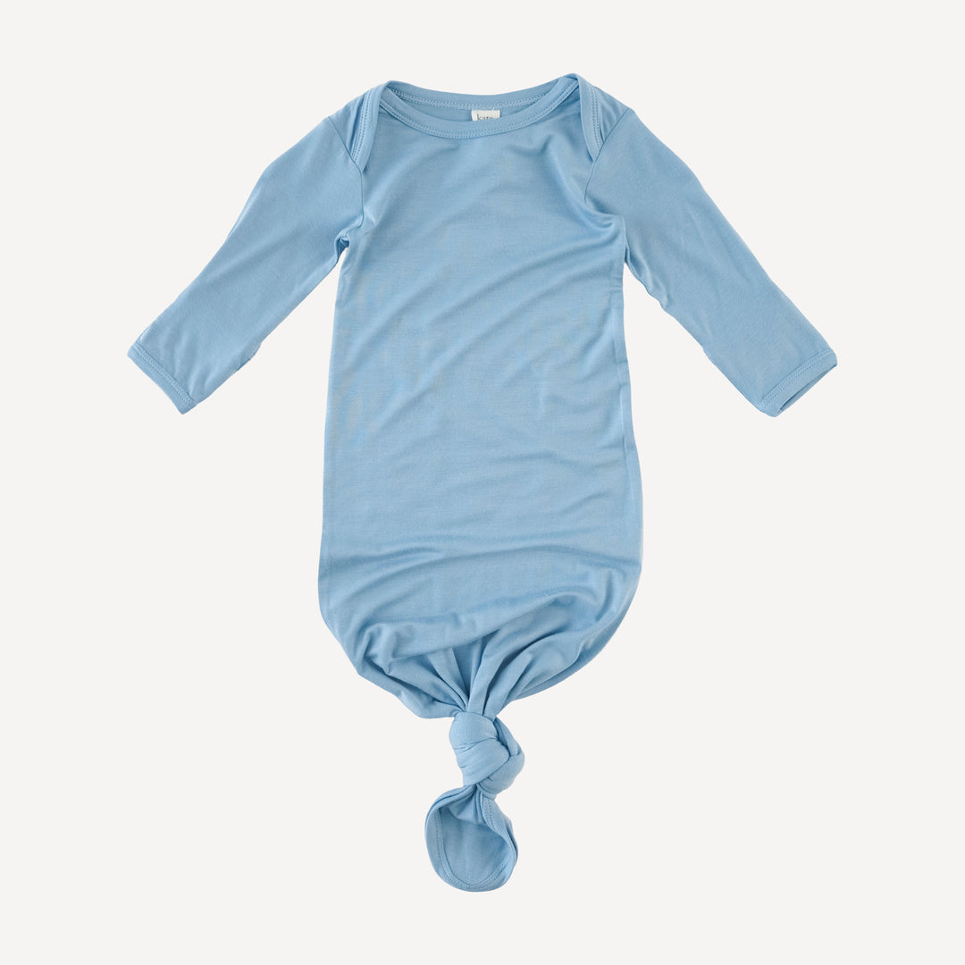 long sleeve lap neck knotted gown | glacier blue | bamboo
