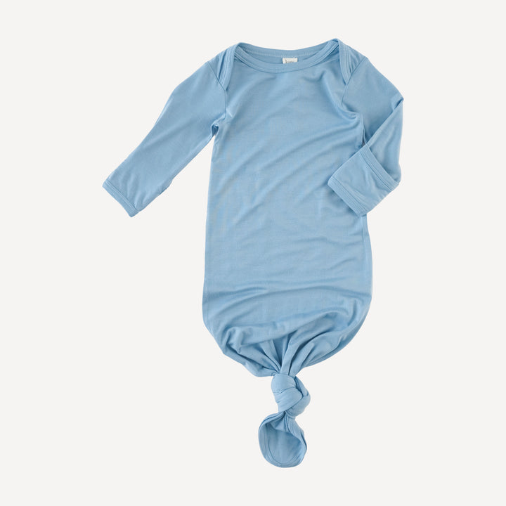 long sleeve lap neck knotted gown | glacier blue | bamboo