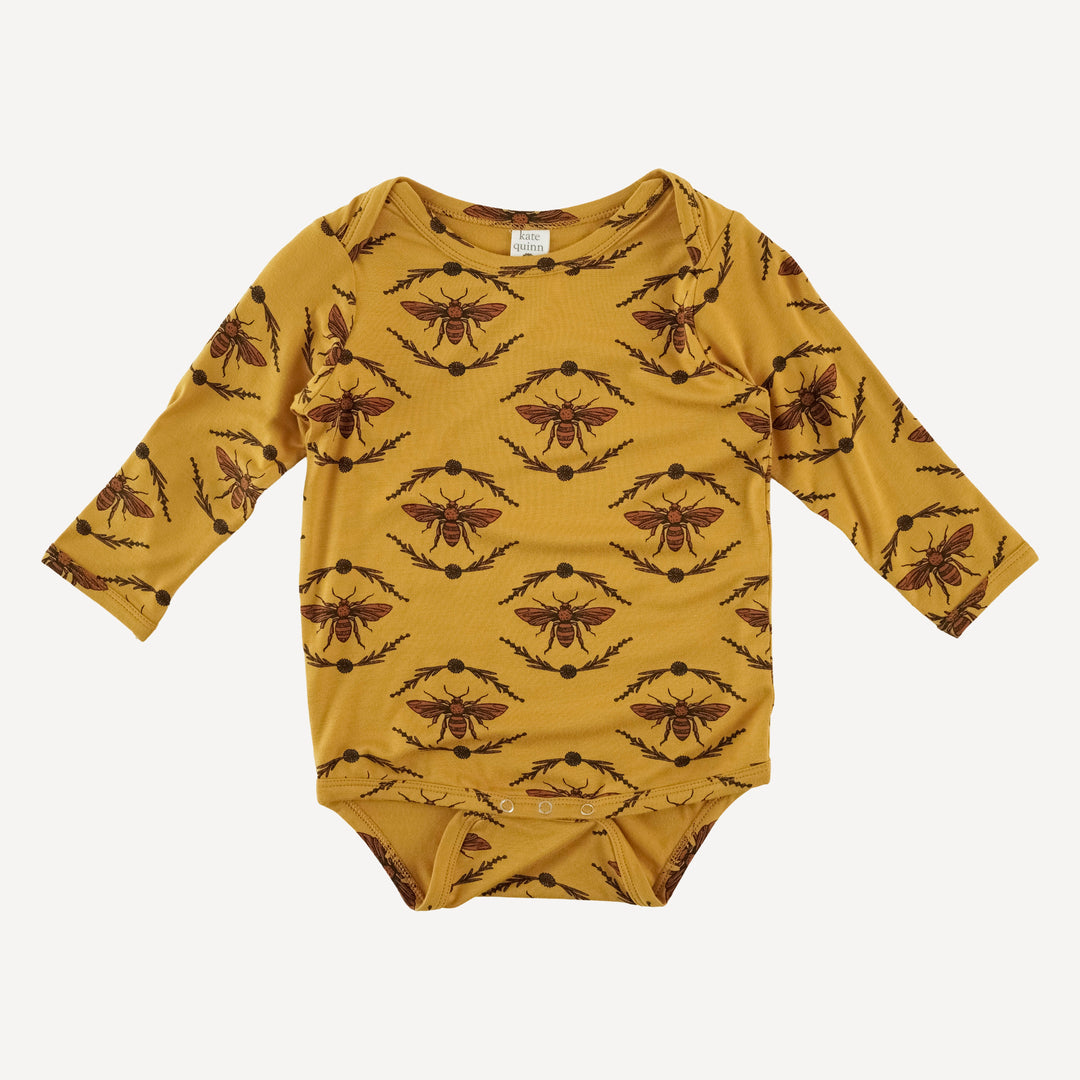 long sleeve lap neck bodysuit | golden floral bee | bamboo