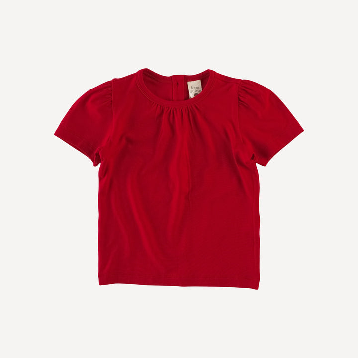 short puff sleeve scoop neck top | lava red | bamboo