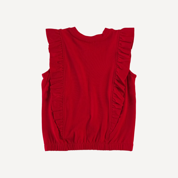 sleeveless ruffle scoop neck top | lava red | bamboo