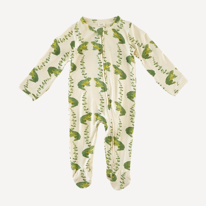 long sleeve two way zipper footie | garden frog | bamboo