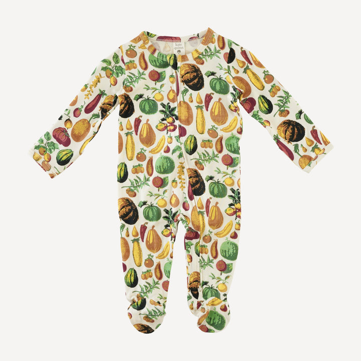 long sleeve two way zipper footie | veggie garden | bamboo
