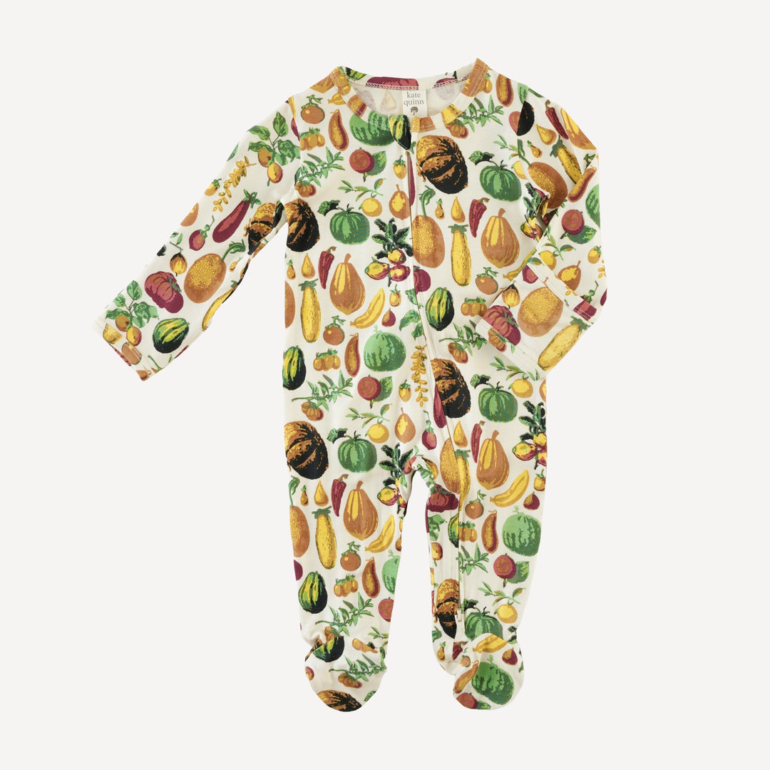 long sleeve two way zipper footie | veggie garden | bamboo