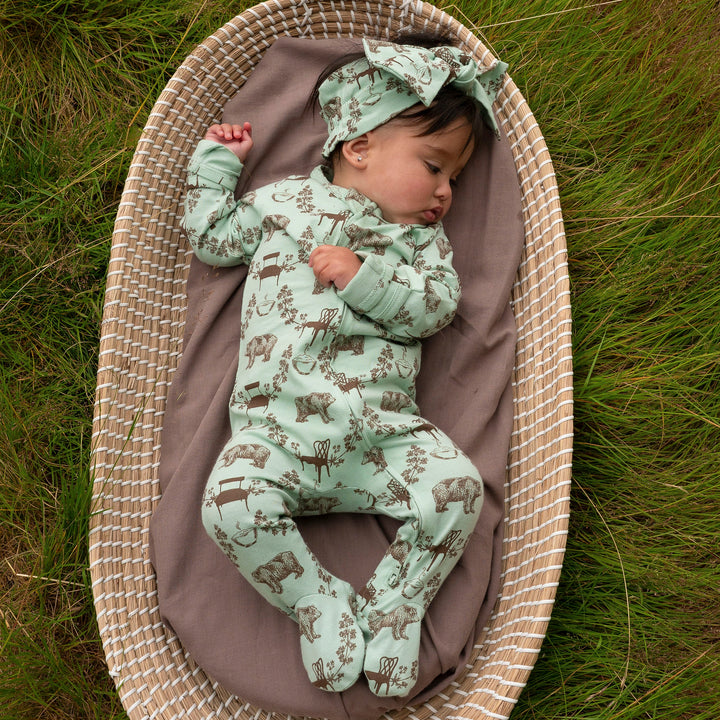 long sleeve two way zipper footie | bears & chairs | organic cotton jersey