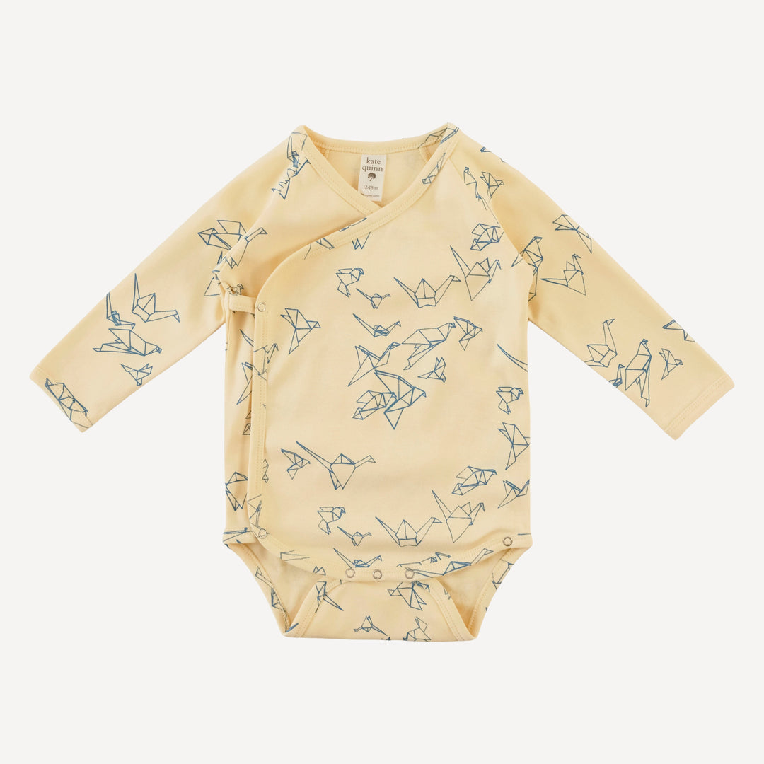long sleeve wrap bodysuit | paper cranes | organic cotton interlock