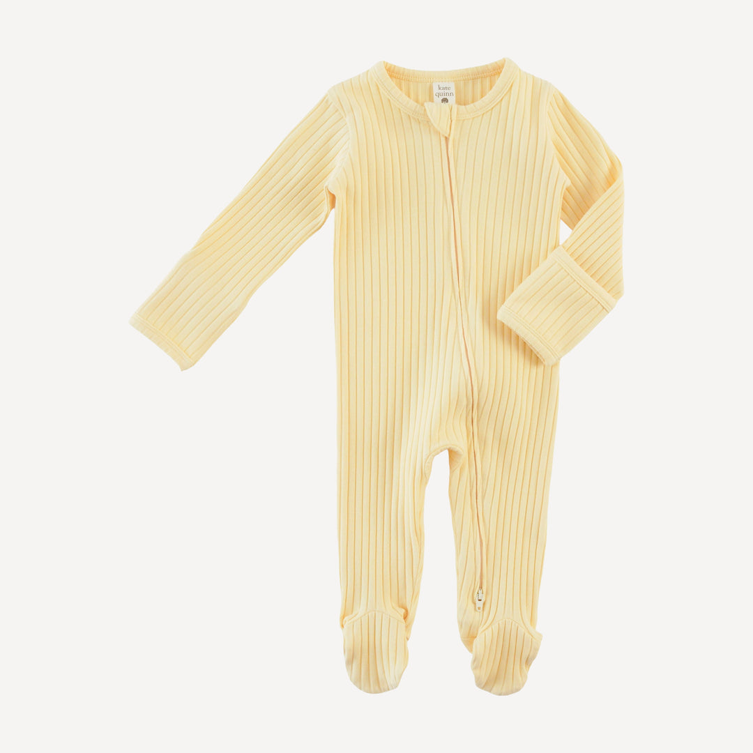 long sleeve two way zipper footie | egg shell | organic cotton wide rib