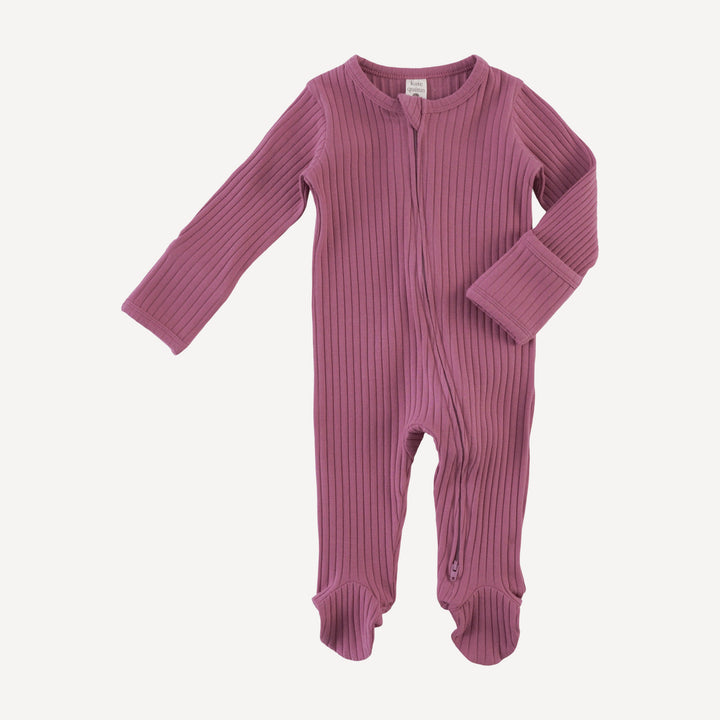 long sleeve two way zipper footie | fuchsia | organic cotton wide rib