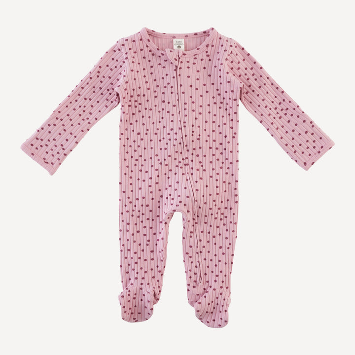 long sleeve two way zipper footie | mauve dot | organic cotton wide rib