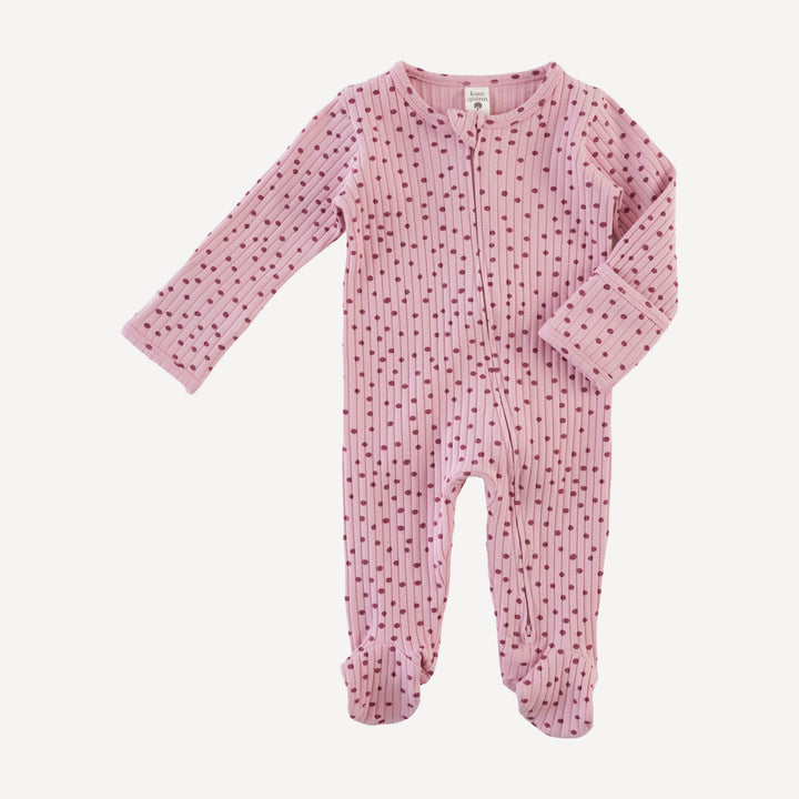 long sleeve two way zipper footie | mauve dot | organic cotton wide rib