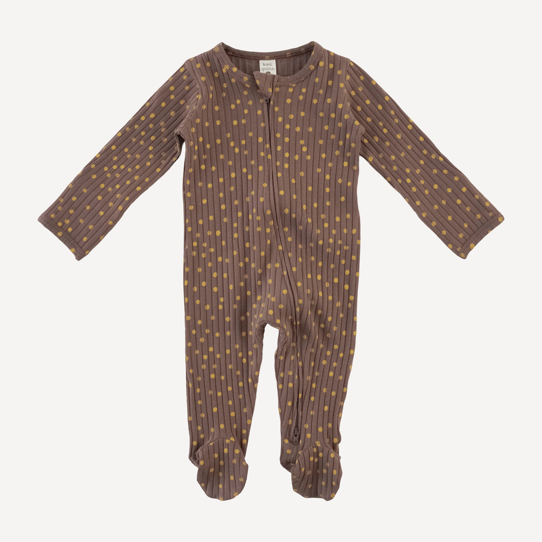 long sleeve two way zipper footie | neutral dot | organic cotton wide rib
