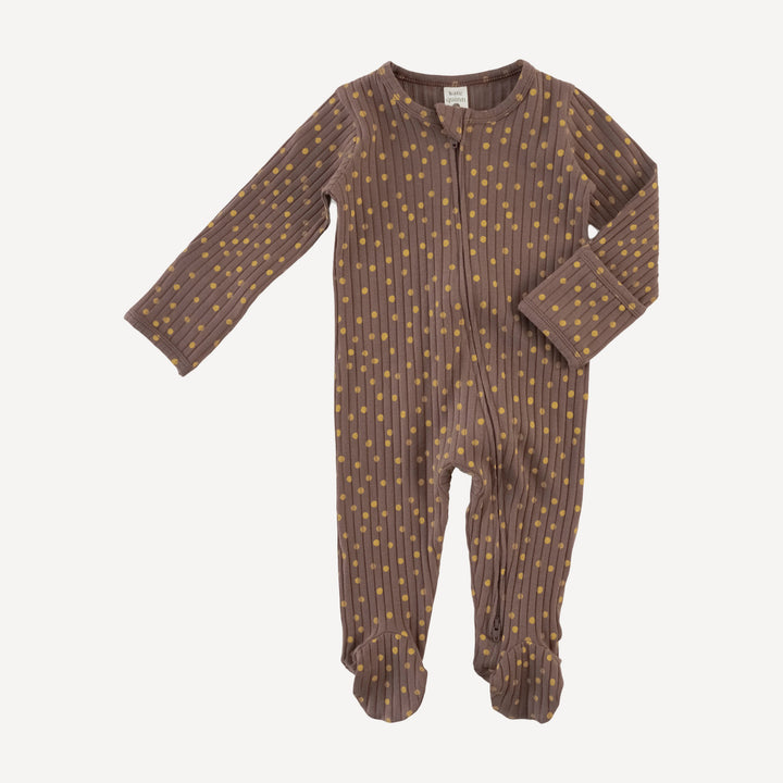 long sleeve two way zipper footie | neutral dot | organic cotton wide rib