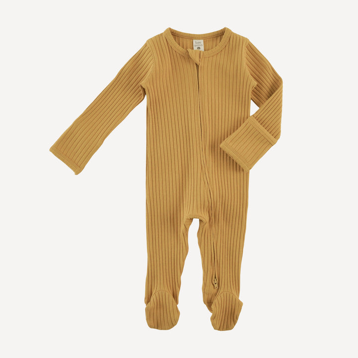 long sleeve two way zipper footie | honey mustard | organic cotton wide rib