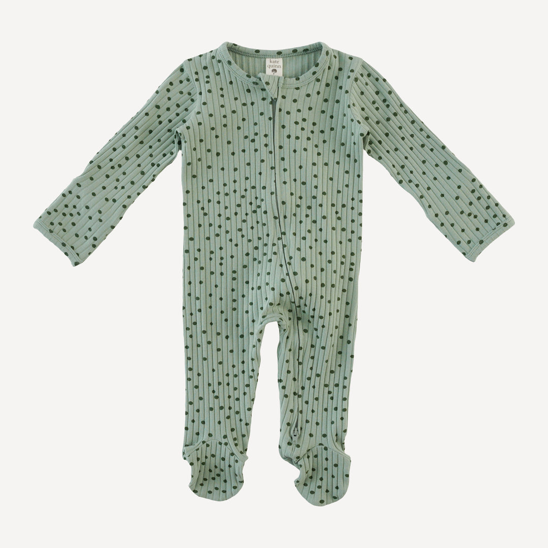 long sleeve two way zipper footie | iceberg dot | organic cotton wide rib