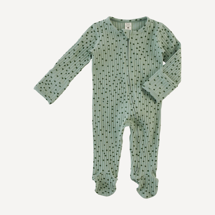 long sleeve two way zipper footie | iceberg dot | organic cotton wide rib