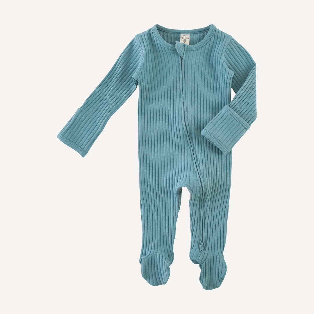 long sleeve two way zipper footie | blue smoke | organic cotton wide rib