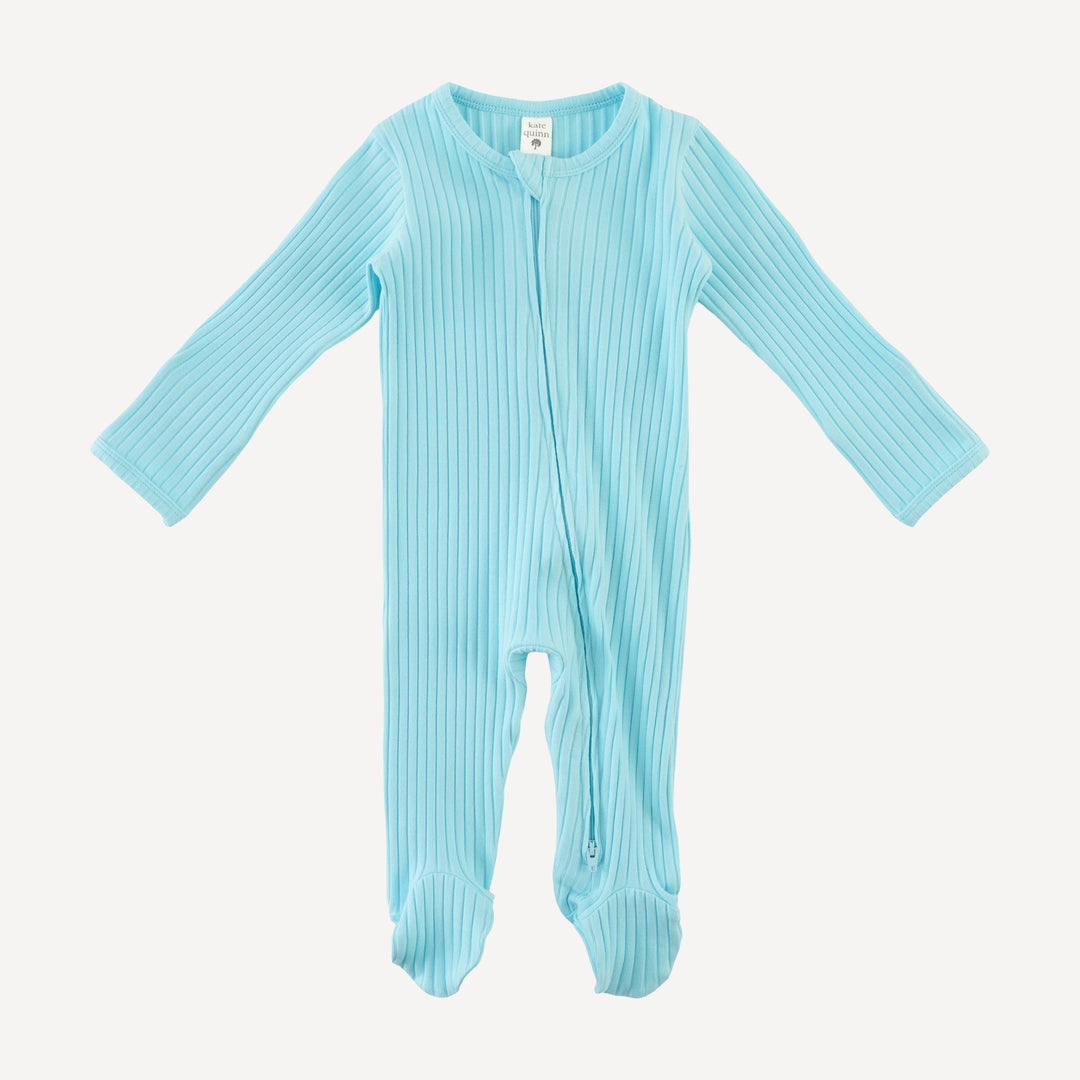 long sleeve two way zipper footie | water | organic cotton wide rib