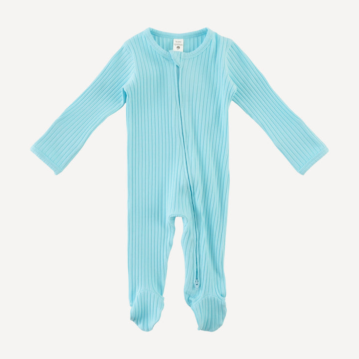 long sleeve two way zipper footie | water | organic cotton wide rib