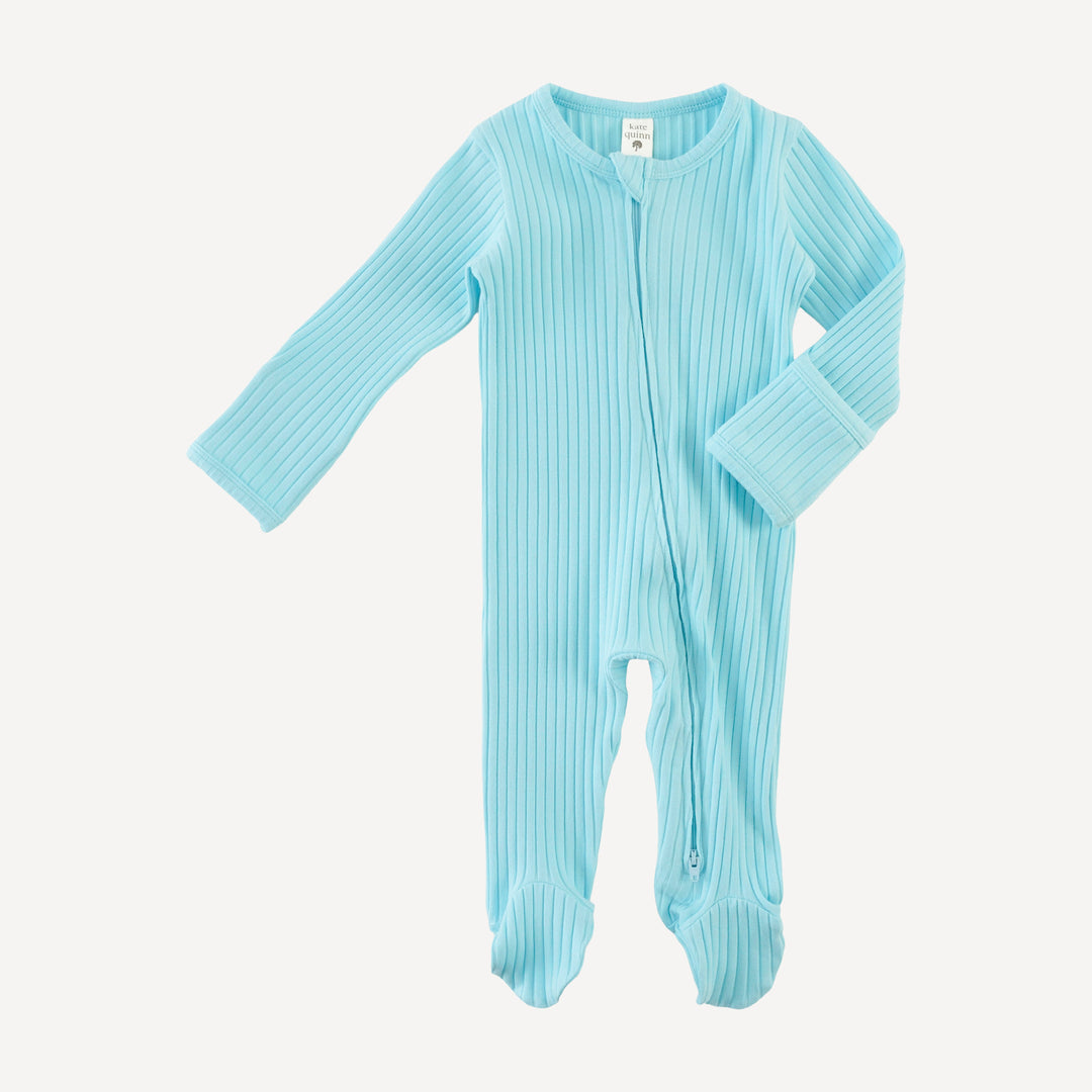 long sleeve two way zipper footie | water | organic cotton wide rib