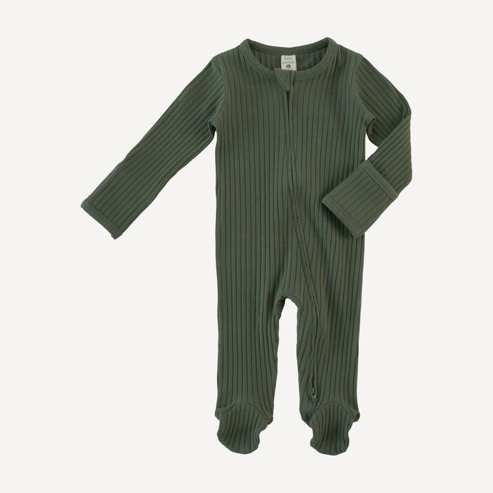 long sleeve two way zipper footie | thyme | organic cotton wide rib