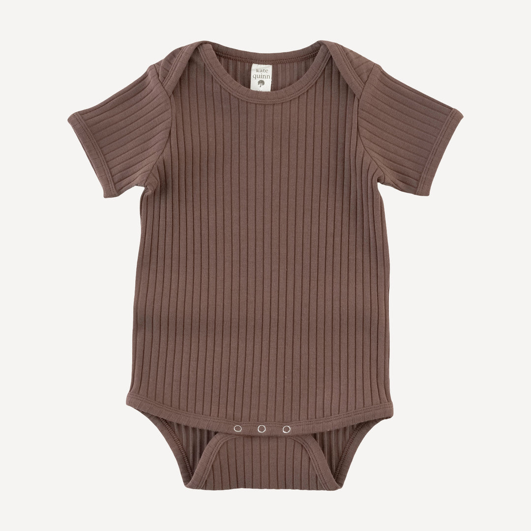 short sleeve lap neck bodysuit | spiced chocolate | organic cotton wide rib