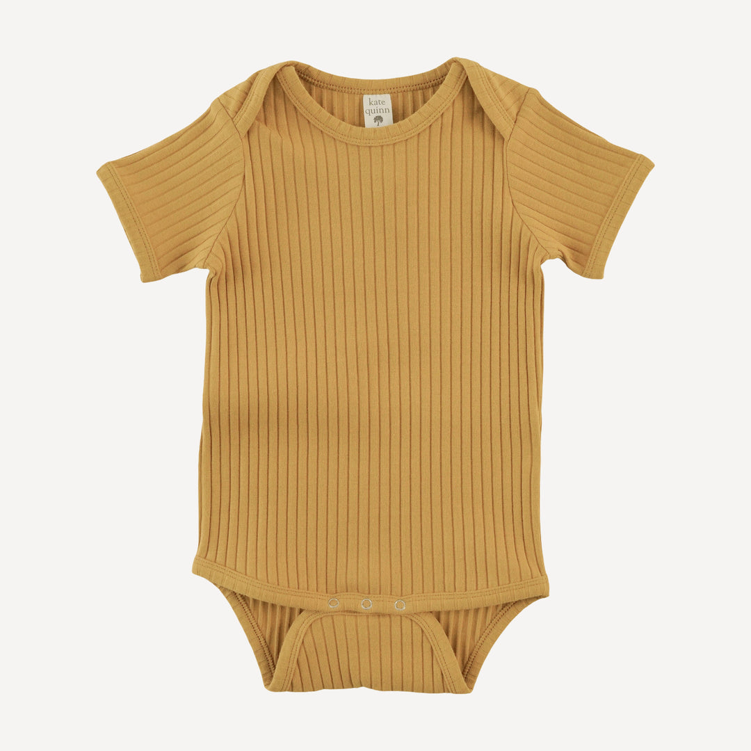short sleeve lap neck bodysuit | honey mustard | organic cotton wide rib