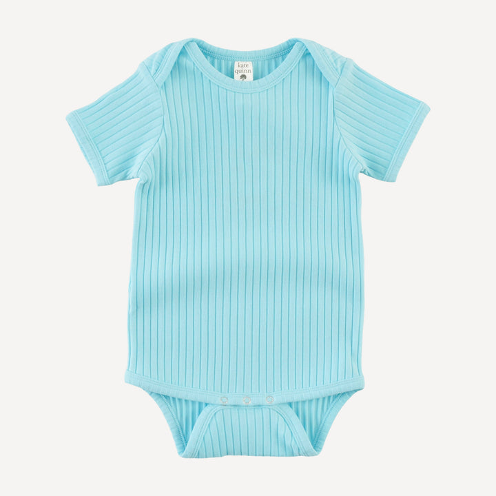 short sleeve lap neck bodysuit | water | organic cotton wide rib