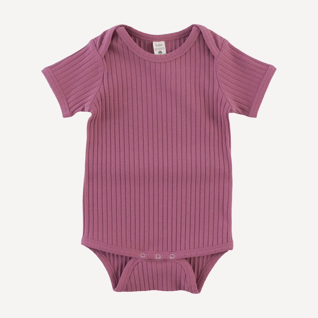short sleeve lap neck bodysuit | fuchsia | organic cotton wide rib