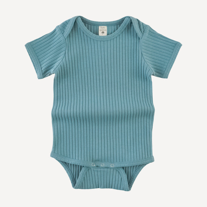 short sleeve lap neck bodysuit | blue smoke | organic cotton wide rib