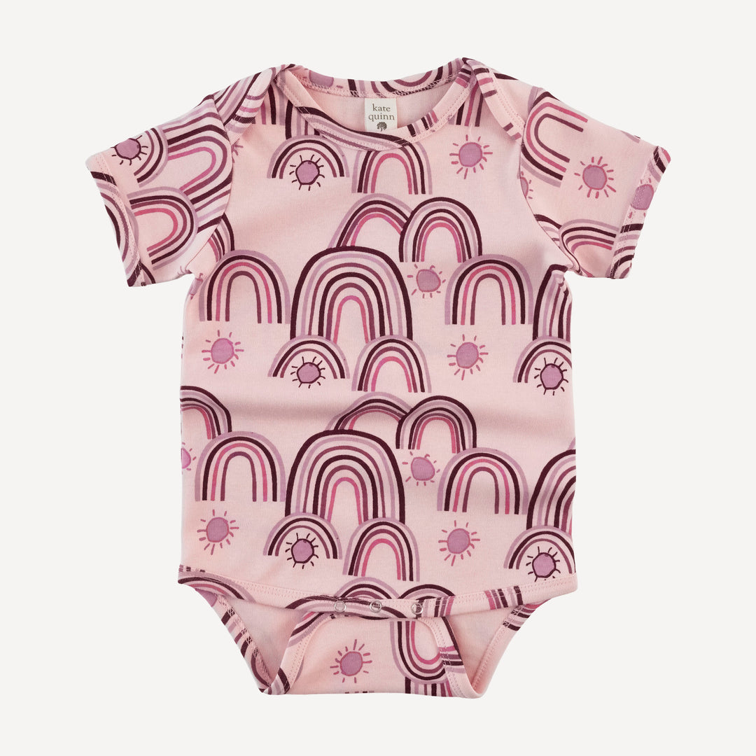 short sleeve lap neck bodysuit | mauve rainbow | organic cotton interlock
