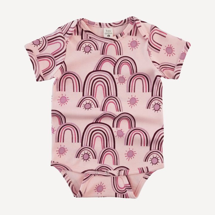 short sleeve lap neck bodysuit | mauve rainbow | organic cotton interlock