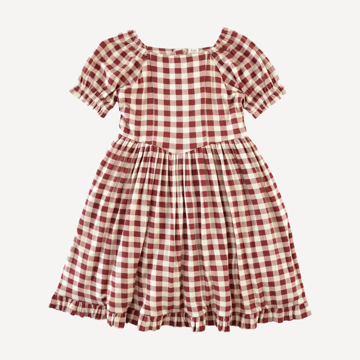 short sleeve puff sleeve v waist princess dress | berry gingham | bamboo