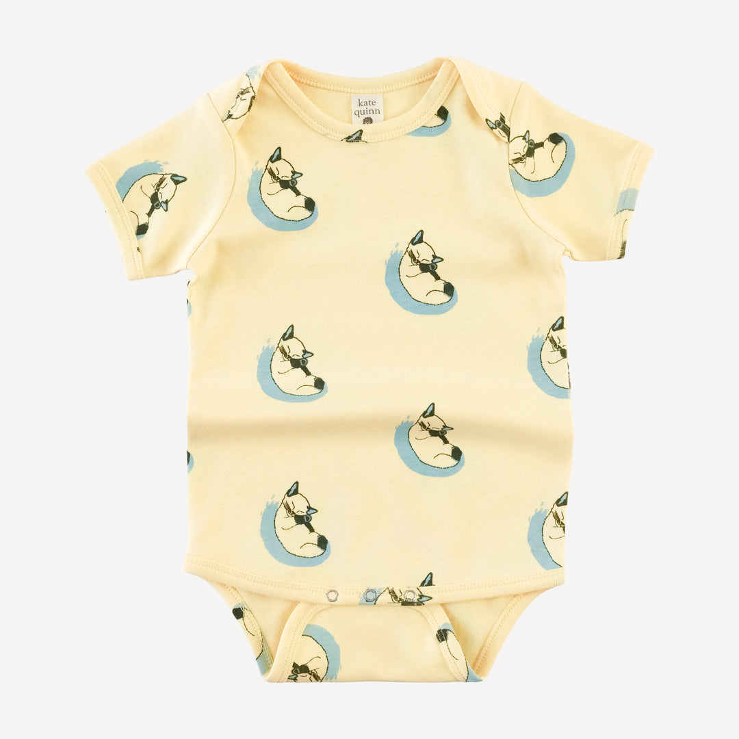 short sleeve lap neck bodysuit | siamese cats | organic cotton interlock