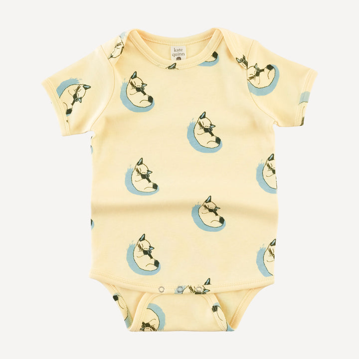 short sleeve lap neck bodysuit | siamese cats | organic cotton interlock
