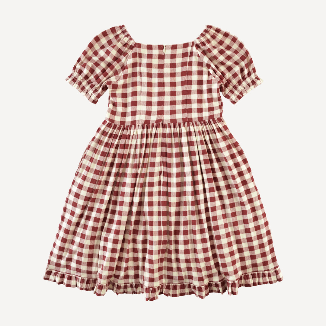 short sleeve puff sleeve v waist princess dress | berry gingham | bamboo