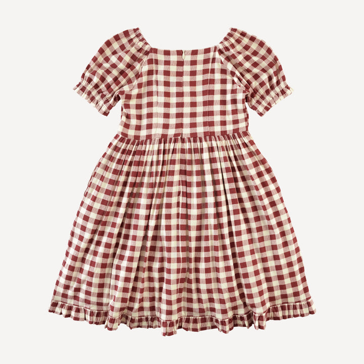 short sleeve puff sleeve v waist princess dress | berry gingham | bamboo