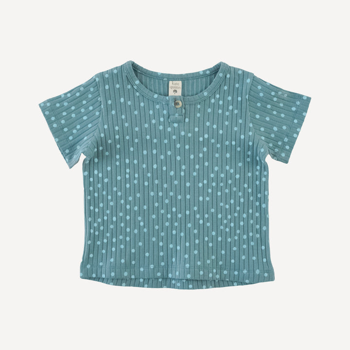 short sleeve essential button boxy tee | blue dot | organic cotton wide rib