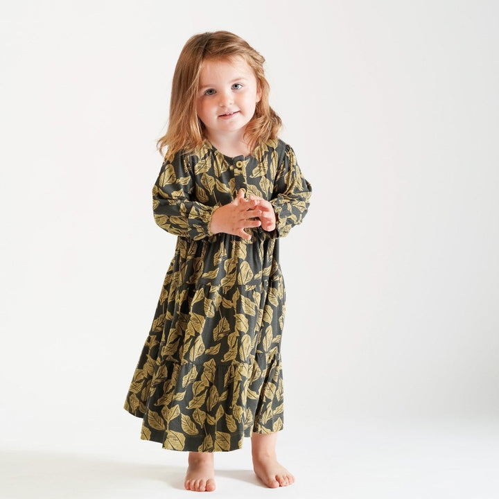 long sleeve prairie dress | golden woods leaf | modal