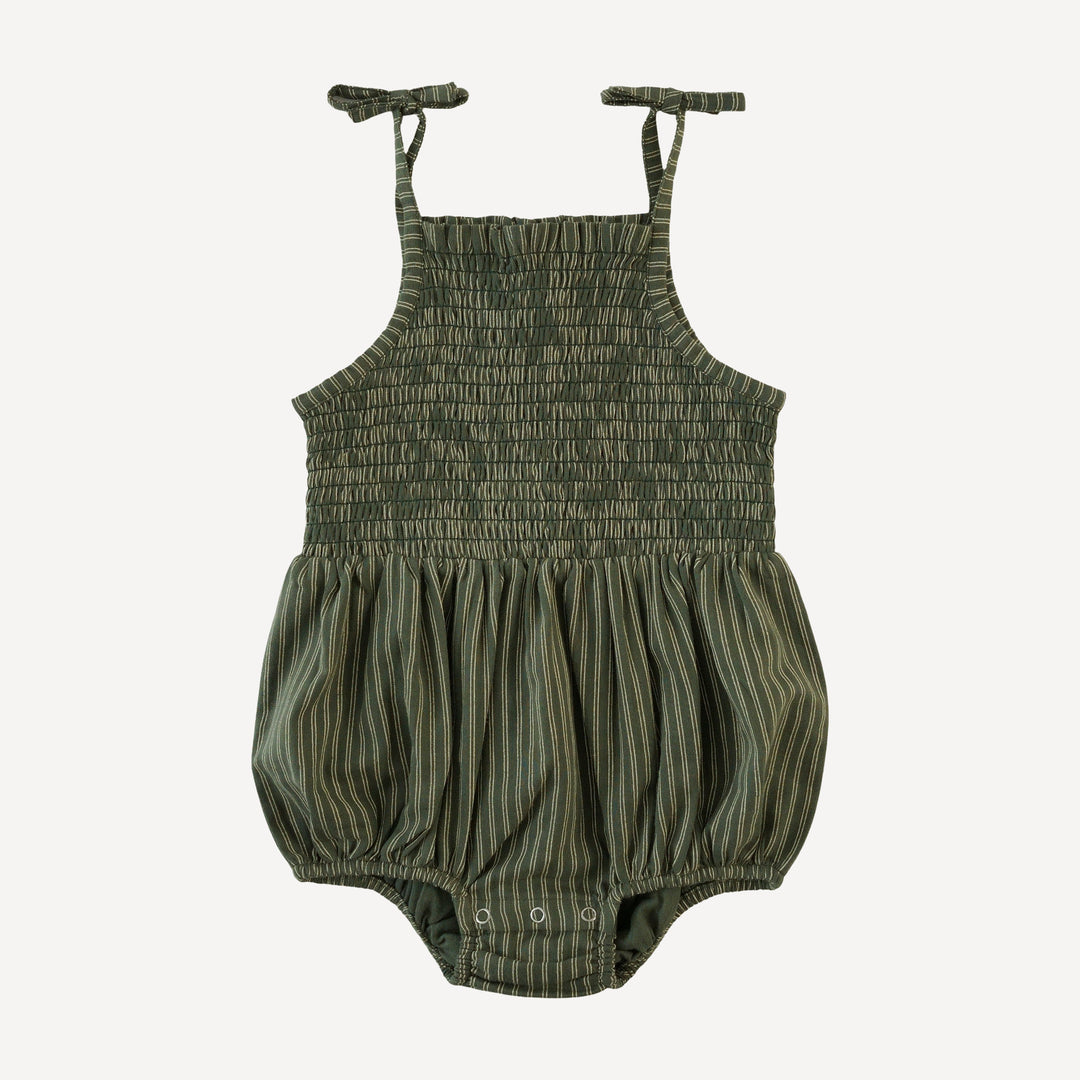 smocked tie bubble | green pinstripe | organic cotton gauze