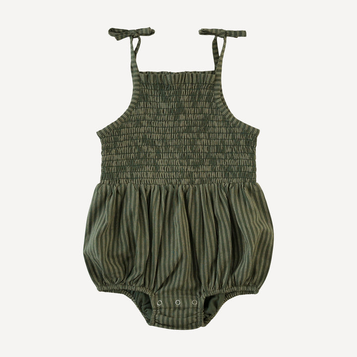 smocked tie bubble | green pinstripe | organic cotton gauze